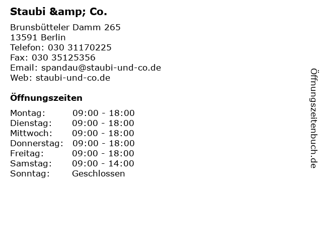 ᐅ Offnungszeiten Staubi Co Brunsbutteler Damm 265 In Berlin