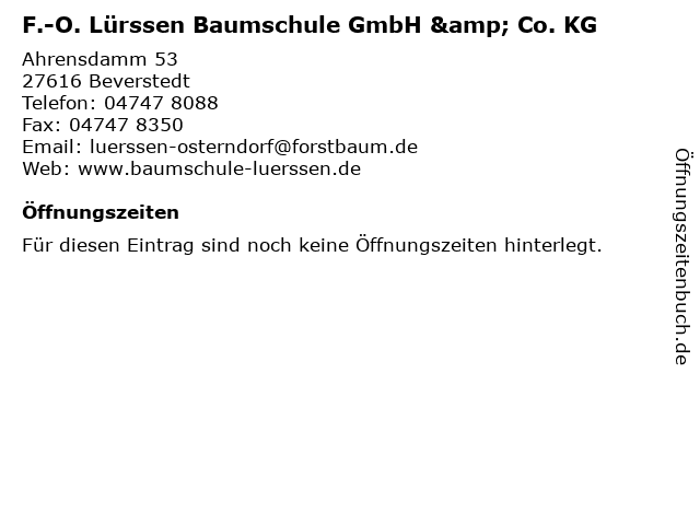 ᐅ Offnungszeiten F O Lurssen Baumschule Gmbh Co Kg Ahrensdamm 53 In Beverstedt