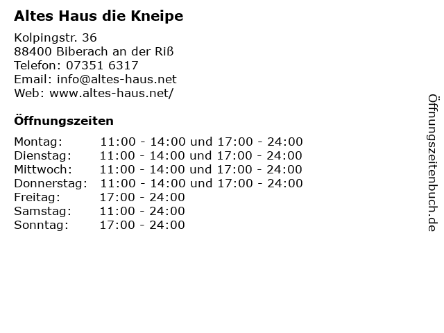 ᐅ Offnungszeiten Altes Haus Die Kneipe Kolpingstr 36 In