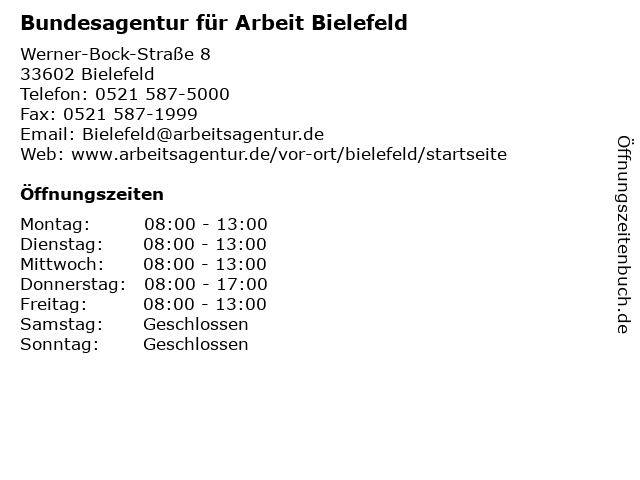 ᐅ Offnungszeiten Agentur Fur Arbeit Bielefeld Werner Bock Strasse 8 In Bielefeld