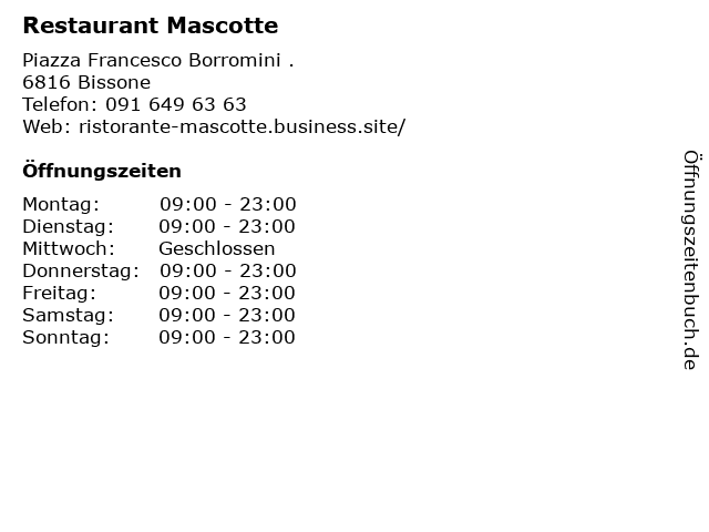 á… Offnungszeiten Restaurant Mascotte Piazza Francesco Borromini In Bissone