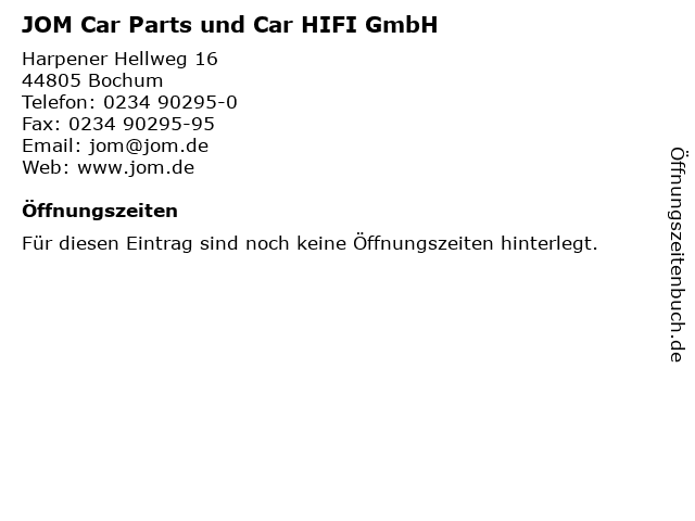Jom Car Parts Car Hifi Bochum Harpen, Öffnungszeiten, Telefon