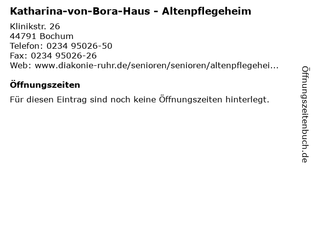 ᐅ Offnungszeiten Katharina Von Bora Haus Klinikstr 26 In Bochum