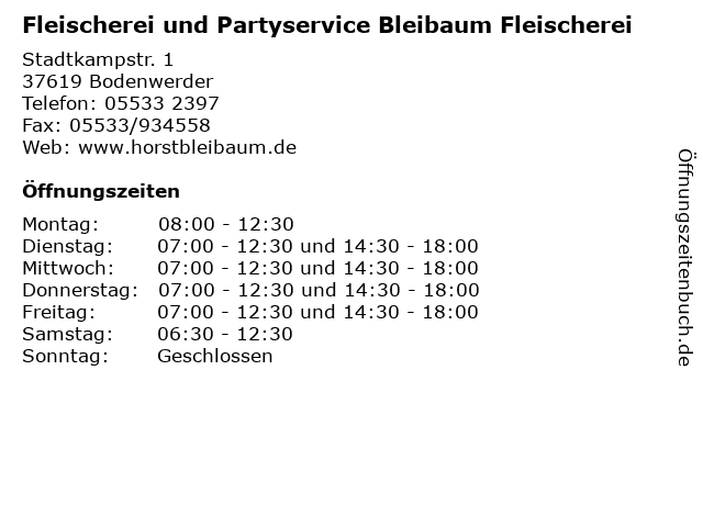 ᐅ Öffnungszeiten „Fleischerei und Partyservice Bleibaum ...