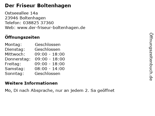 ᐅ Offnungszeiten Der Friseur Boltenhagen Ostseeallee 14a In Boltenhagen