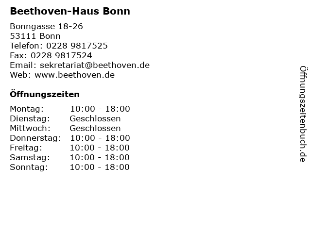 á… Offnungszeiten Beethoven Haus Bonn Bonngasse 18 26 In Bonn