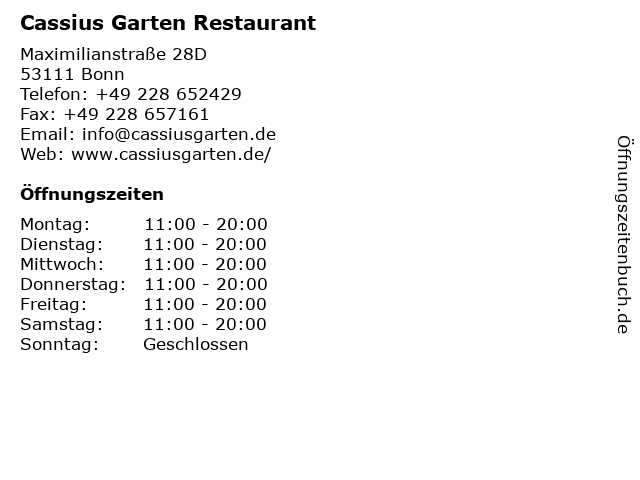 ᐅ Offnungszeiten Cassius Garten Maximilianstrasse 28d In Bonn