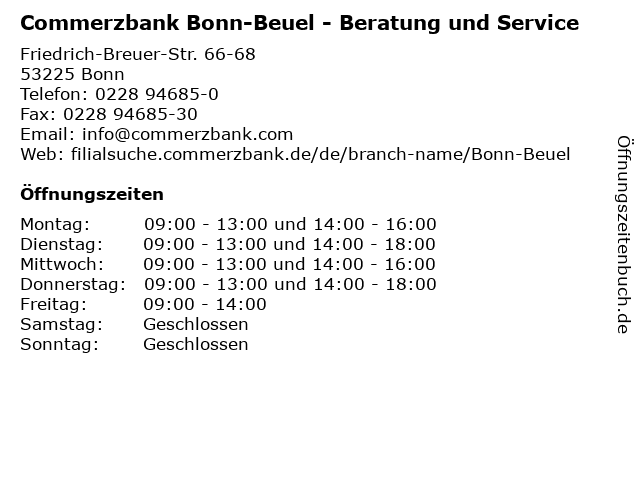 ᐅ Offnungszeiten Commerzbank Bonn Beuel Beratung Und Service Friedrich Breuer Str 66 68 In Bonn