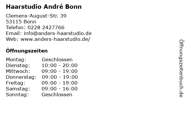 ᐅ Offnungszeiten Haarstudio Andre Bonn Clemens August Str 39 In Bonn