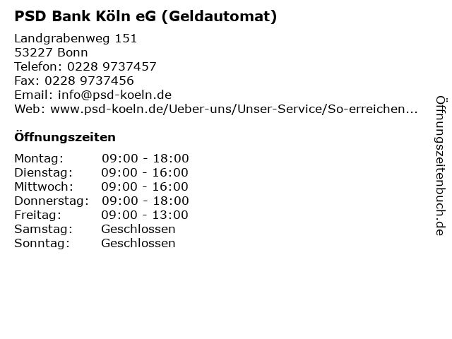 á… Offnungszeiten Psd Bank Koln Eg Geldautomat Landgrabenweg 151 In Bonn