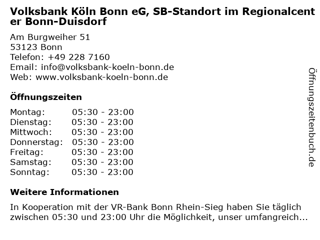 á… Offnungszeiten Volksbank Koln Bonn Eg Sb Filiale Duisdorf Am Schickshof 1 3 In Bonn