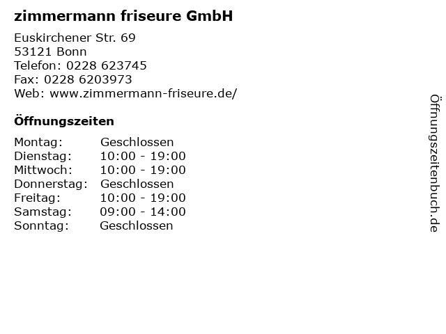 ᐅ Offnungszeiten Zimmermann Friseure Gmbh Euskirchener Str 69 In Bonn