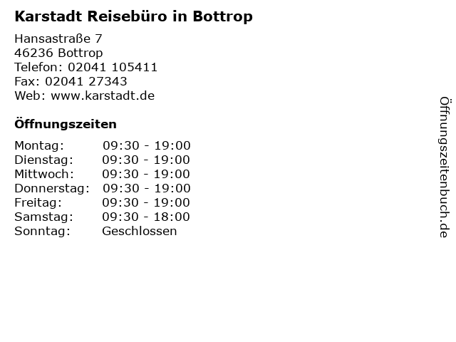 ᐅ Offnungszeiten Karstadt Reiseburo In Bottrop Hansastrasse 7 In Bottrop