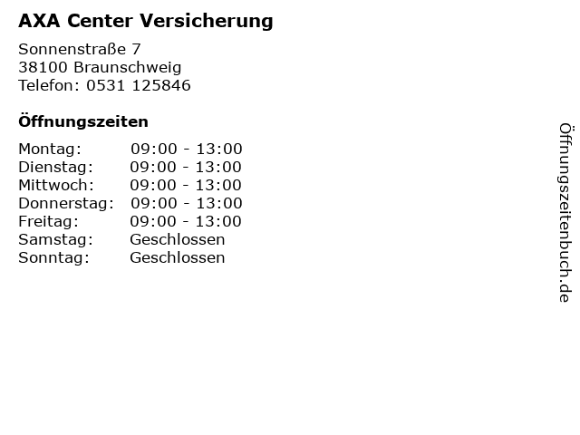 ᐅ Offnungszeiten Axa Center Versicherung Sonnenstrasse 7 In Braunschweig