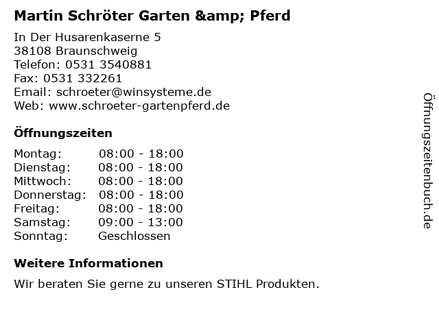 ᐅ Öffnungszeiten „Schröter Garten + Pferd“ In der