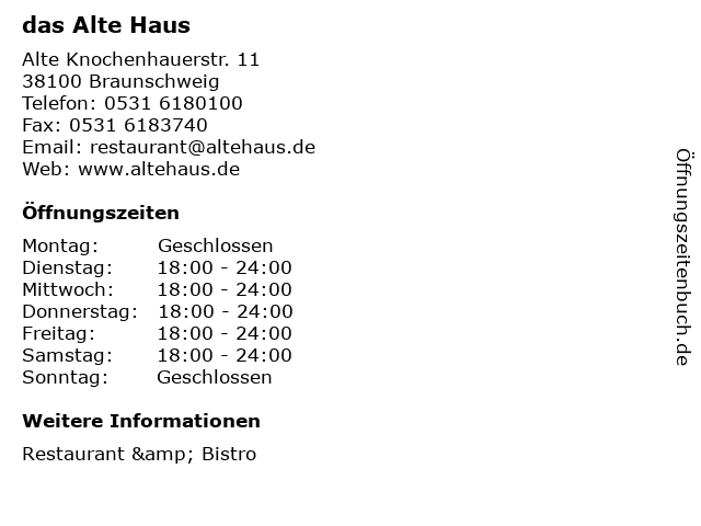 ᐅ Offnungszeiten Das Alte Haus Alte Knochenhauerstr 11 In