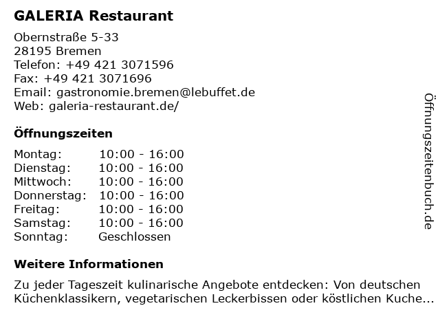 ᐅ Offnungszeiten Karstadt Restaurant Obernstrasse 5 33 In Bremen