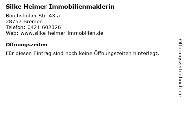 ᐅ Offnungszeiten Silke Heimer Immobilienmaklerin Borchshoher Str 43 A In Bremen