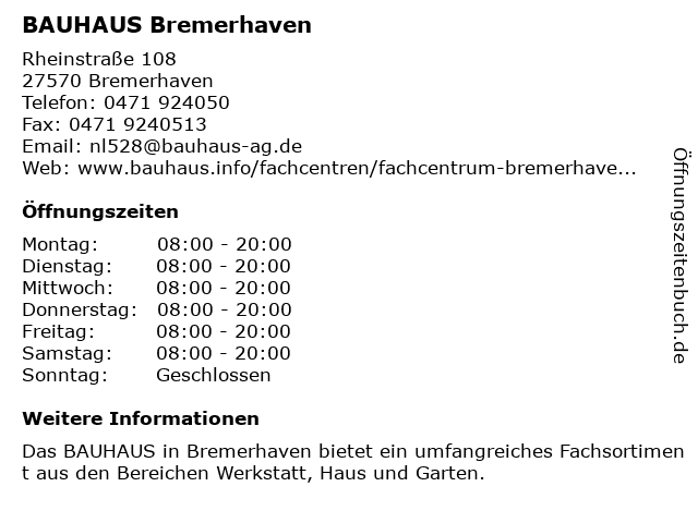 Bauhaus bremerhaven öffnungszeiten