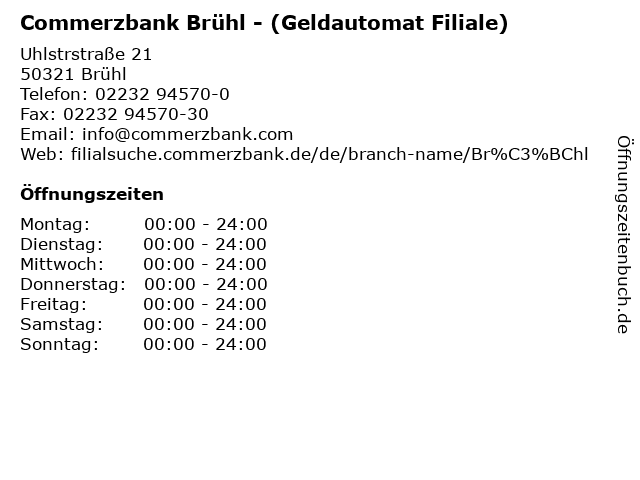 ᐅ Offnungszeiten Commerzbank Bruhl Geldautomat Filiale Uhlstrstrasse 21 In Bruhl
