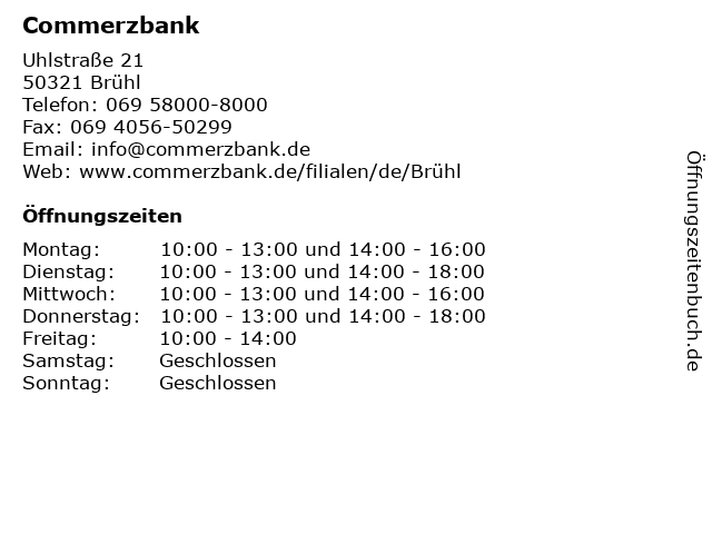 ᐅ Offnungszeiten Commerzbank Uhlstrasse 21 In Bruhl