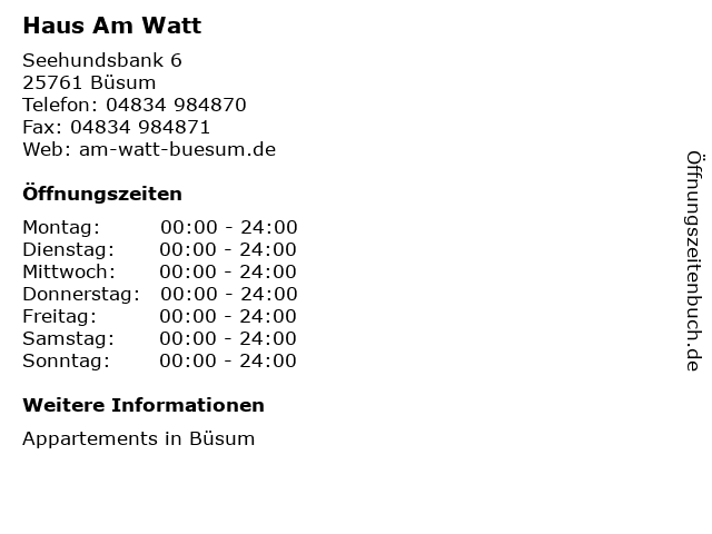 ᐅ Offnungszeiten Haus Am Watt Seehundsbank 6 In Busum