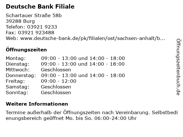 á… Offnungszeiten Deutsche Bank Filiale Schartauer Strasse 58b In Burg