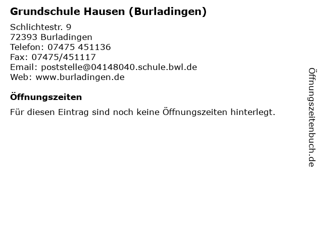 ᐅ Offnungszeiten Grundschule Hausen Burladingen