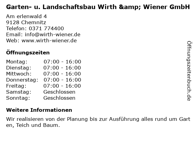 ᐅ Offnungszeiten Garten U Landschaftsbau Wirth Wiener Gmbh