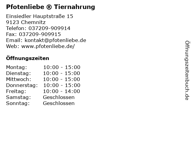 ᐅ Offnungszeiten Pfotenliebe Tiernahrung Einsiedler Hauptstrasse 15 In Chemnitz