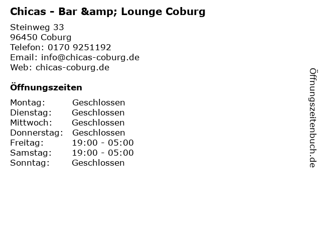 ᐅ Offnungszeiten Chicas Bar Lounge Coburg Steinweg 33 In Coburg