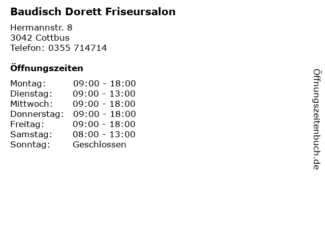 ᐅ Offnungszeiten Baudisch Dorett Friseursalon Hermannstr 8 In Cottbus