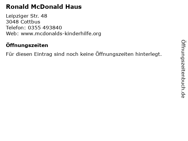 ᐅ Offnungszeiten Ronald Mcdonald Haus Leipziger Str 48 In