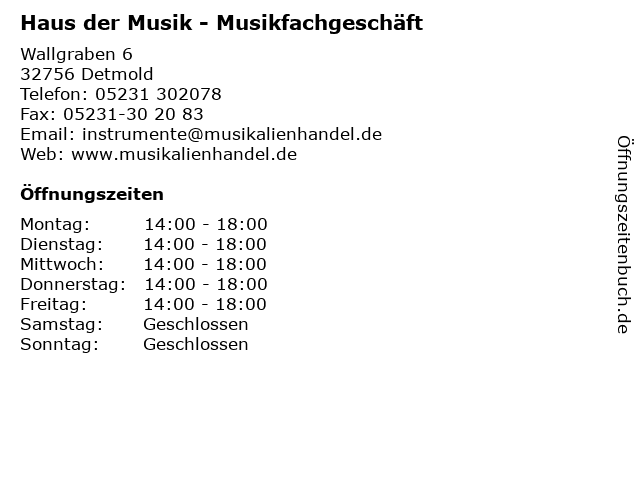 ᐅ Offnungszeiten Haus Der Musik Wallgraben 6 In Detmold