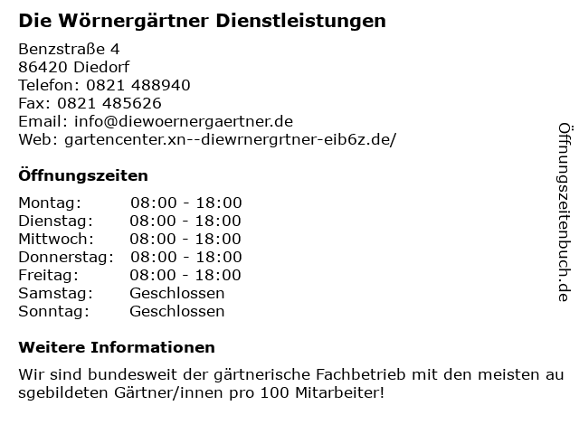 ᐅ Offnungszeiten Gartnerei Worner Gmbh Benzstr 4 In Diedorf