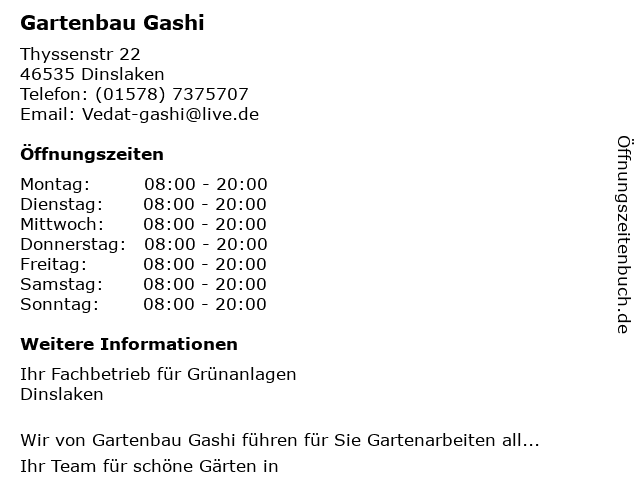 ᐅ Offnungszeiten Gartenbau Gashi Thyssenstr 22 In Dinslaken