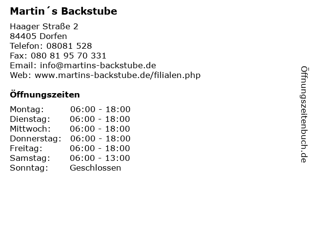 ᐅ offnungszeiten martin s backstube haager strasse 2 in dorfen