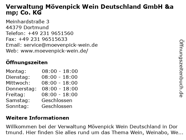 ᐅ Offnungszeiten Movenpick Wein Gmbh Martener Str 525 In Dortmund