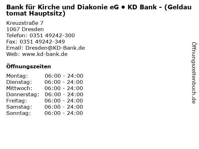 á… Offnungszeiten Bank Fur Kirche Und Diakonie Eg Kd Bank Geldautomat Hauptsitz Kreuzstrasse 7 In Dresden