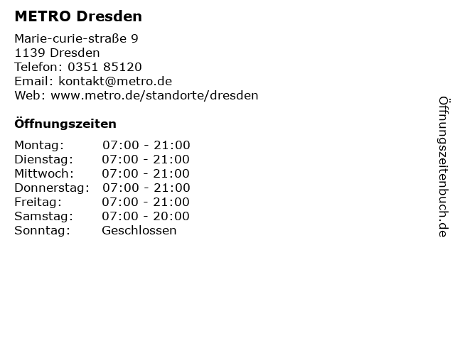 á… Offnungszeiten Metro Marie Curie Strasse 9 In Dresden