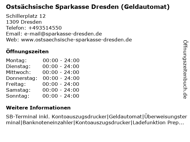 á… Offnungszeiten Ostsachsische Sparkasse Dresden Geldautomat Filiale Schillerplatz 12 In Dresden