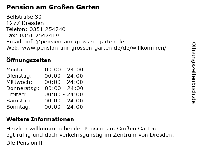 ᐅ Offnungszeiten Pension Am Grossen Garten Beilstrasse 30 In