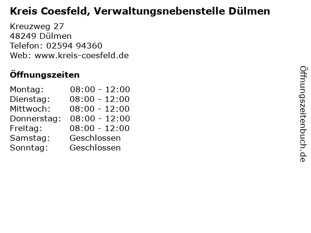 Kreis coesfeld öffnungszeiten