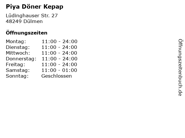 piya döner dülmen karte ᐅ Öffnungszeiten „Piya Döner Kepap“ | Lüdinghauser Str. 27 in Dülmen