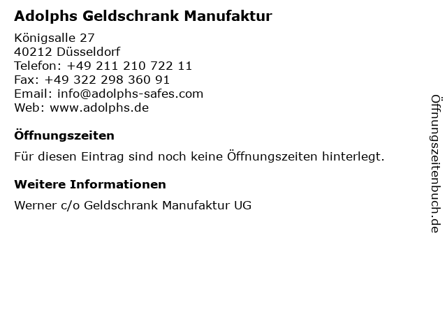 ᐅ Offnungszeiten Adolphs Safes Ltd Schadowplatz 5 In Dusseldorf