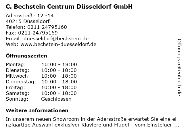 ᐅ Offnungszeiten C Bechstein Centrum Dusseldorf Grunstrasse 15 In Dusseldorf