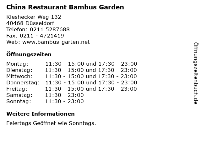 ᐅ Offnungszeiten China Restaurant Bambus Garden Kieshecker