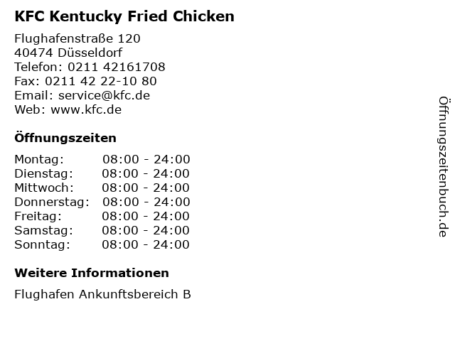 á… Offnungszeiten Kfc Kentucky Fried Chicken Flughafenstrasse 120 In Dusseldorf