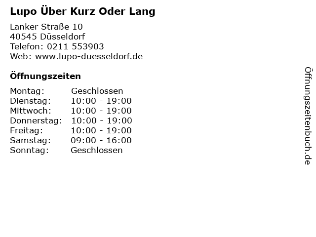 ᐅ Offnungszeiten Lupo Uber Kurz Oder Lang Lanker Strasse 10 In Dusseldorf