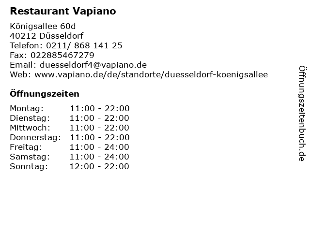 ᐅ Offnungszeiten Restaurant Vapiano Konigsallee 60d In Dusseldorf